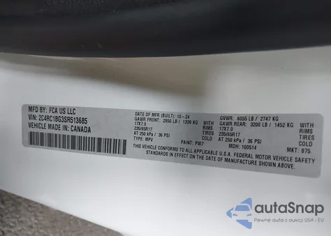 2025 Chrysler Pacifica Select from USA, damaged, VIN 2C4RC1BG3SR513685